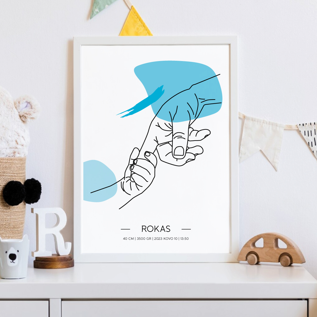 Mažylio gimimo plakatas su gimimo duomenimis