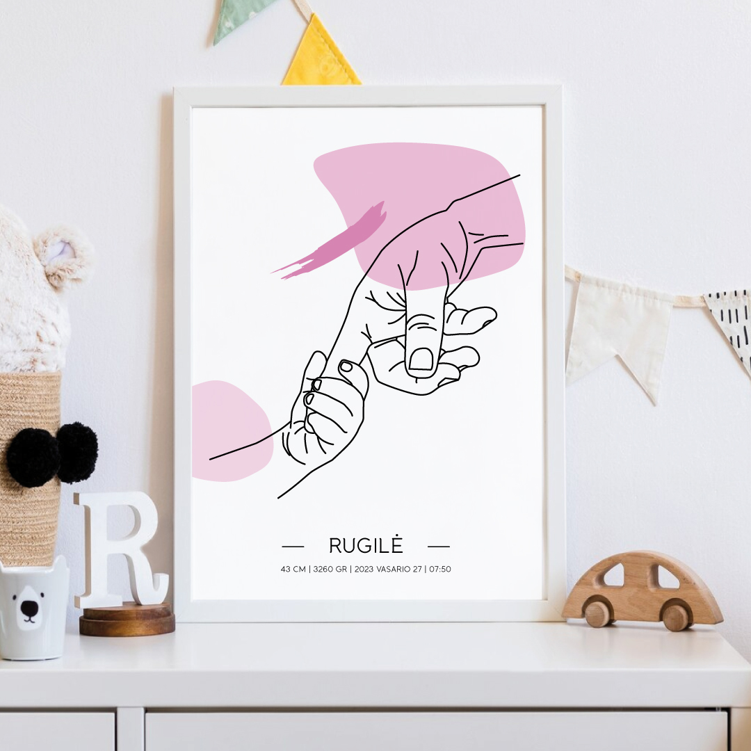 Mažylio gimimo plakatas su gimimo duomenimis