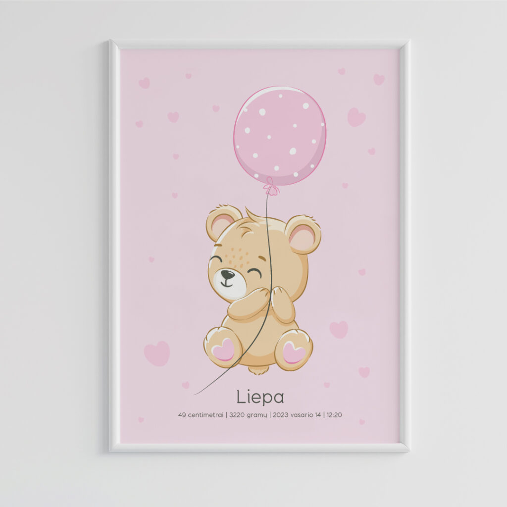 Vaiko gimimo plakatas su meškučiu